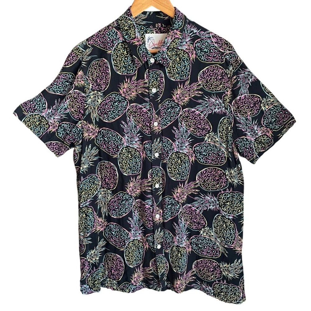Chubbies Mens Large Neon Pineapple Print‎ Short Sleeve Button Up Shirt 80s Fun